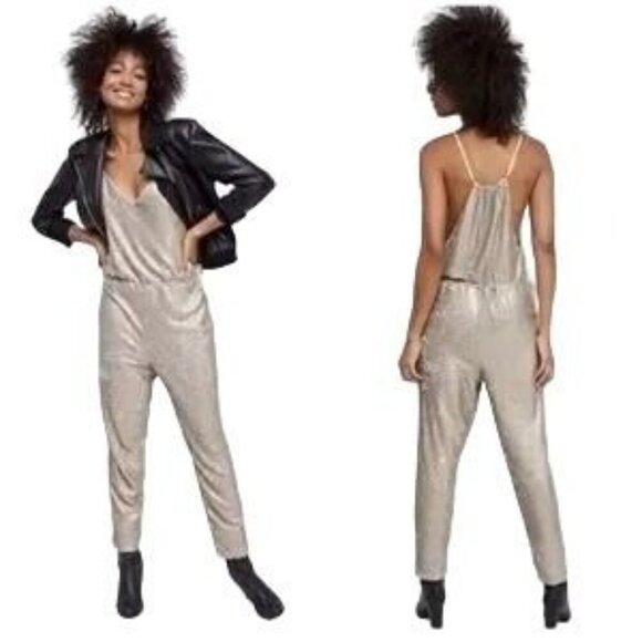 Free People Champagne Sequin Sleeveless Jumpsuit - Picture 1 of 7